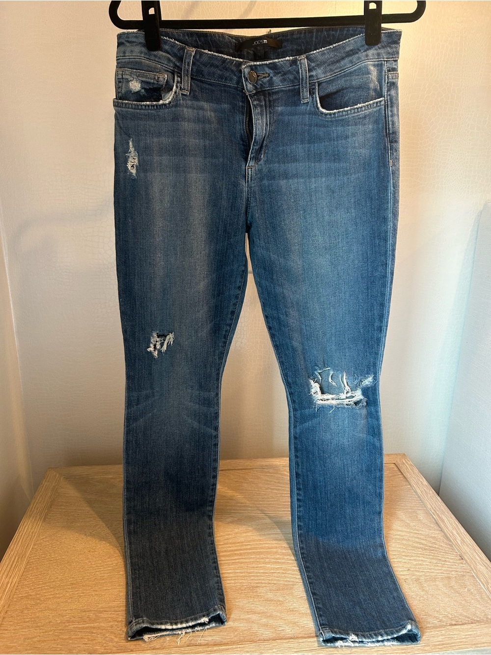 Joe's Jeans Straight Leg Distressed Jeans in Medium Blue